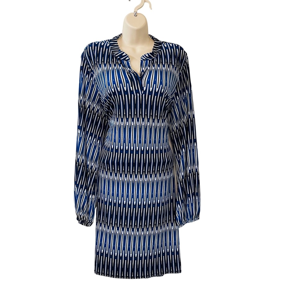 Laundry‎ by Design Liquid Knit Slinky Shift Blue Dress Womens Lg Travel Stretch
